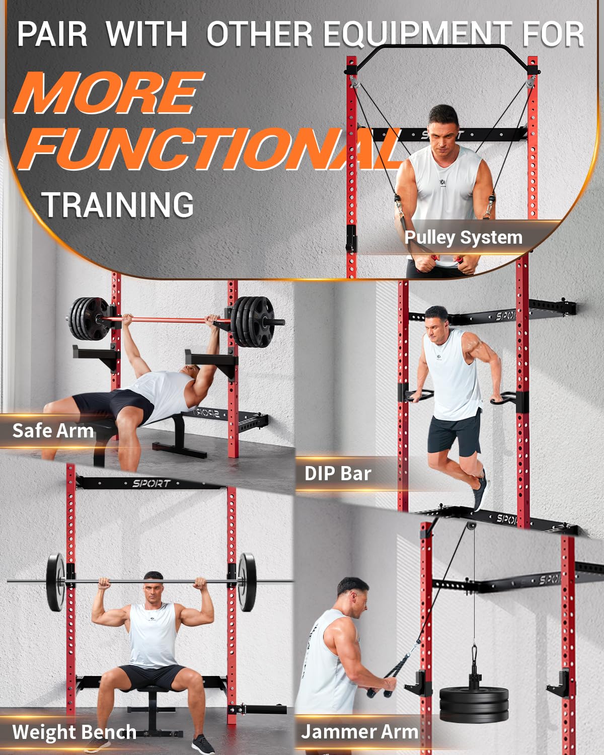 Folding Squat Rack Wall Mounted for Home Gym Garage, 1000 Pounds Capacity, 2.36" x 2.36" Power Rack with Pull Up Bar, J-Hooks and 360° Landmine