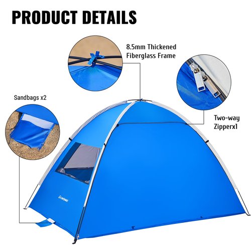 EchoSmile UPF 50+ Beach Tent Sun Shelter for 3/4 Person, Portable Beach Cabana Tent