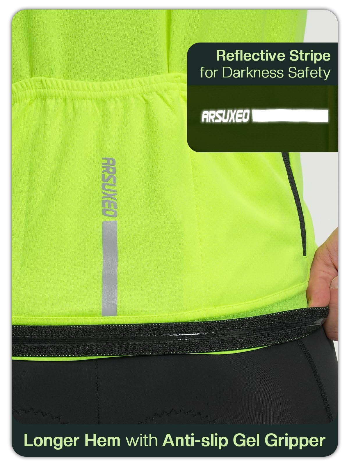 ARSUXEO Mens Cycling Jersey Short Sleeves Slim Fit Bike Bicycle Biking Shirt for Road Gravel Mountain Bike Green Size X-Large