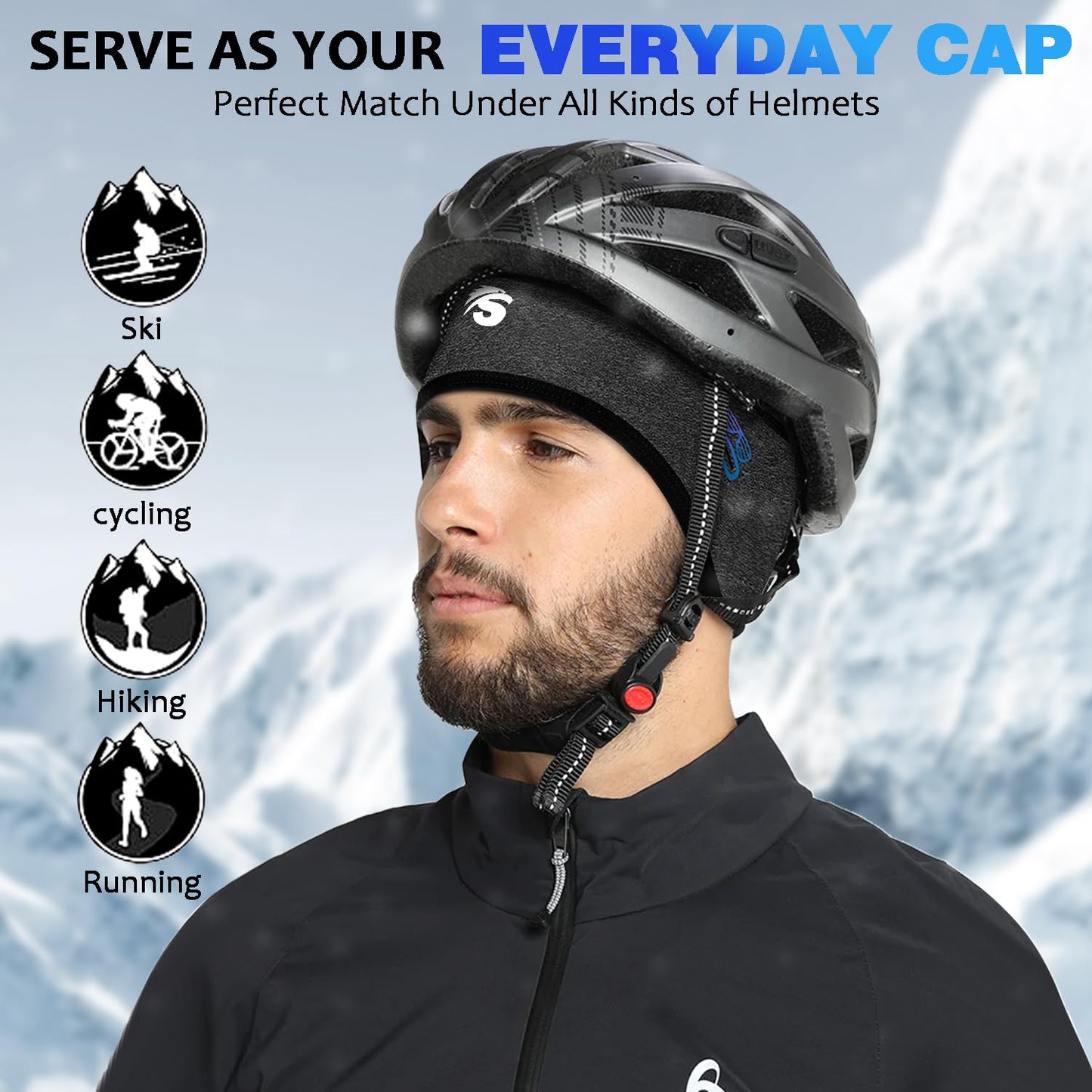Seektop 2 Pack Winter Skull Cap Helmet Liner for Men, Cycling Running Sweat Wicking Skullcap Beanie, Fits Under Helmets