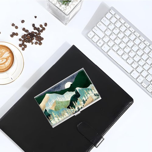 Business Card Holder, Stainless Steel Card Case, Metal Men's and Women's Business Card Case, Cute Buckle Style Card Holder, Wallet Credit ID Case for Office Blue Bows