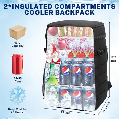 onedayHI Backpack Cooler,45/55 Cans Backpack Coolers Insulated Leak Proof for Men Women,43L Soft Lightweight Travel Cooler Lunch Box Backpack for Hiking,Camping,Beach