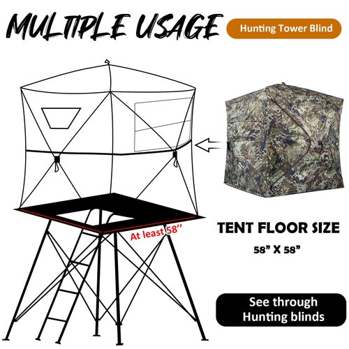 ShedOFF Hunting Blind 1-3 Person with Portable Hunting Chair, 270 Degree See Through Pop up Ground Blinds for Deer Turkey Duck Hunting, Bow Hunting Adjust Windows with Silent Zipper(CAMO Rush)