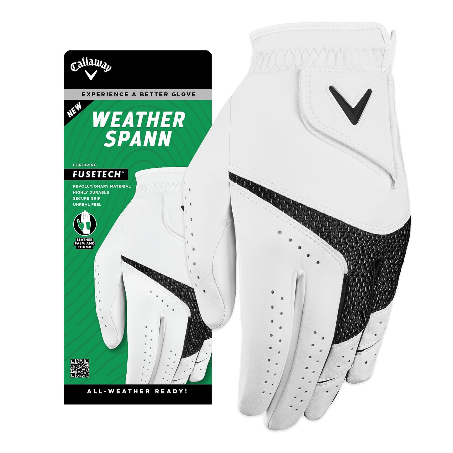 Callaway Golf Weather Spann Glove (Worn on Left Hand,White,Medium,Cadet (Short Fingers))