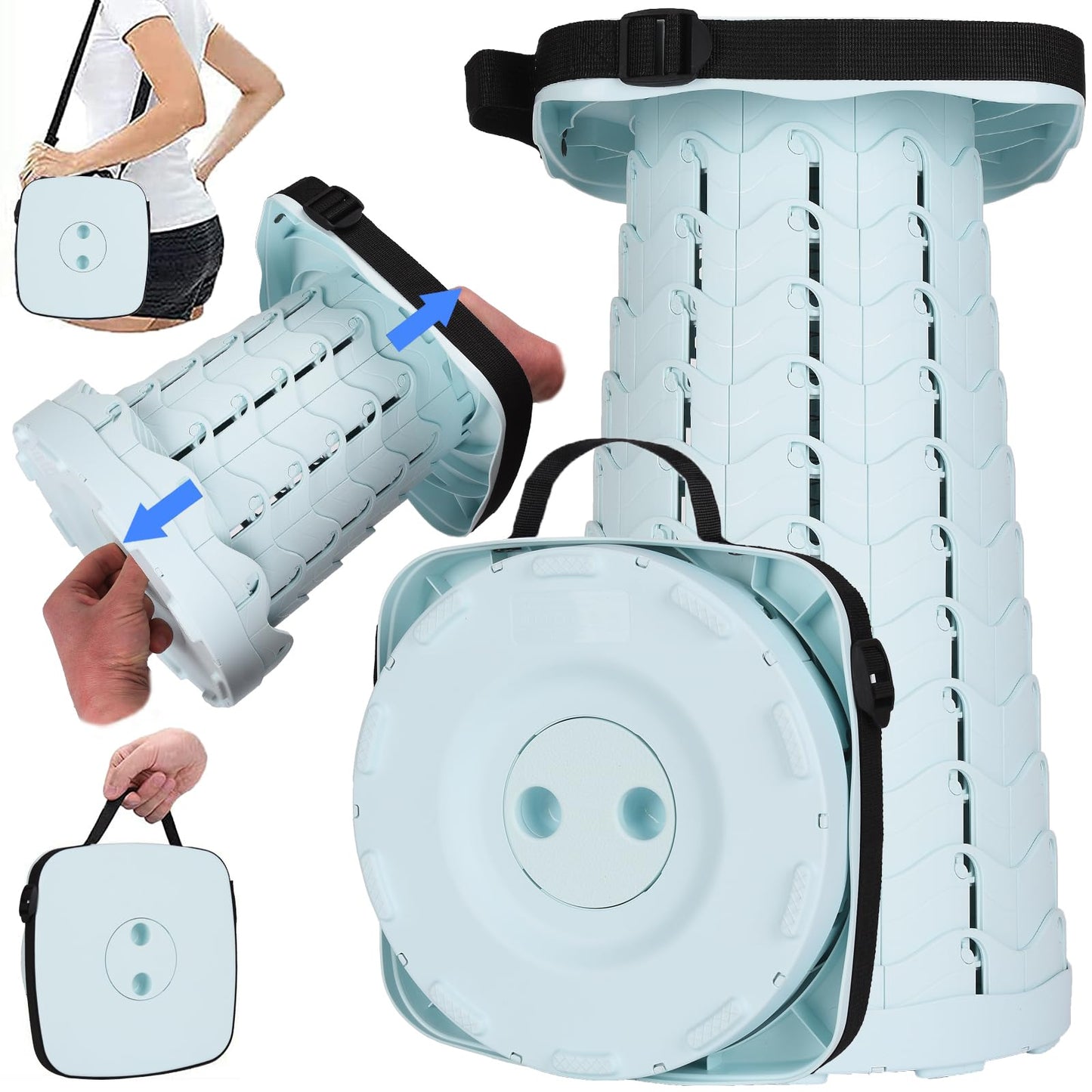 Fishboy Upgraded Square Collapsible Stool, 400lb Max Weight, Lightweight But Sturdy, Portable Retractable Folding Telescoping Foldable Camping Stool for Adults Outdoor Fishing Hiking Travel BBQ