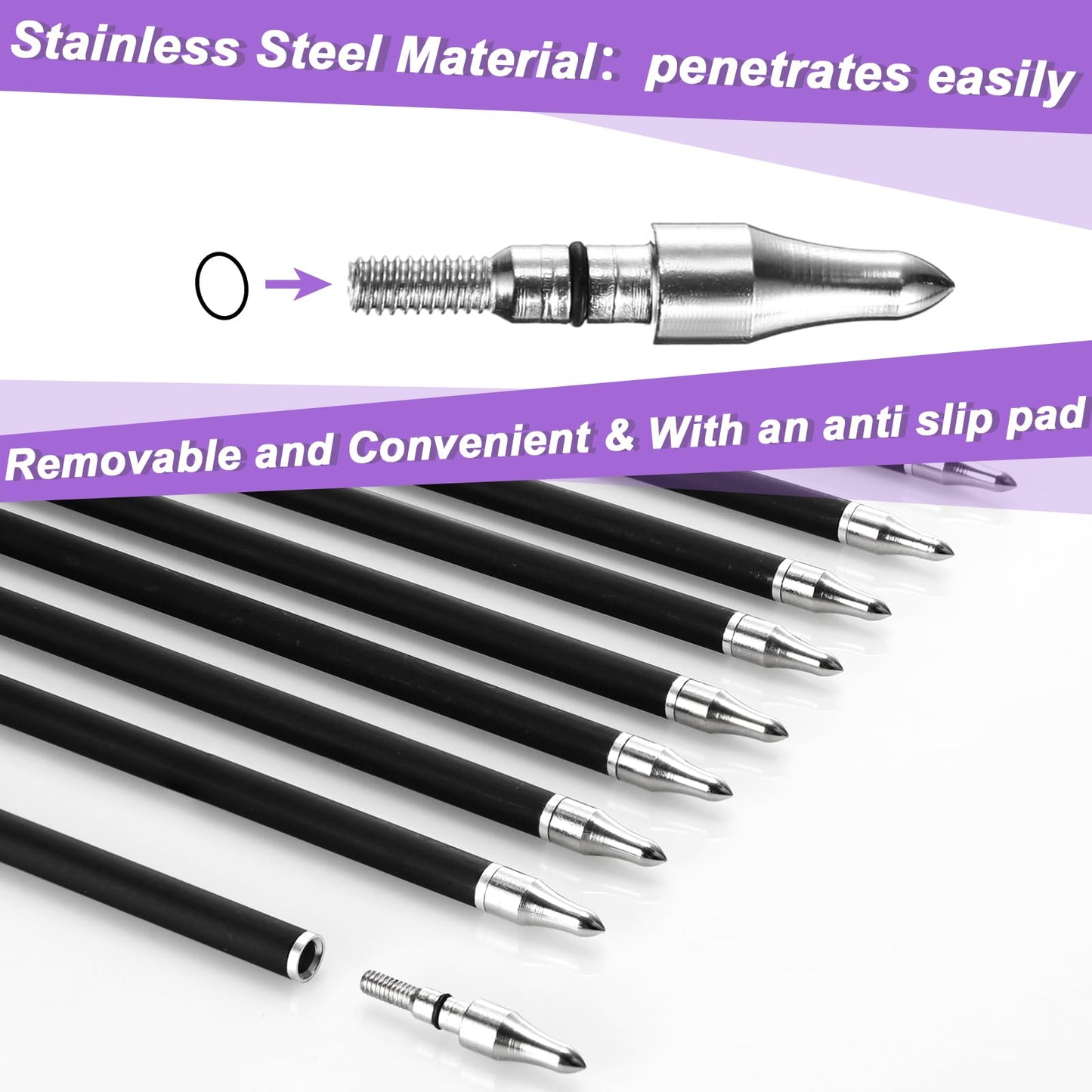 Arrowbash 24 Pcs 31.5 Inch Arrows for Compound Bow Hunting Arrows Carbon Arrows with 3 Inch Plastic Arrow Feathers and Removable Tips 500-600 Spine Archery Target Arrows for Recurve Bow(Purple)