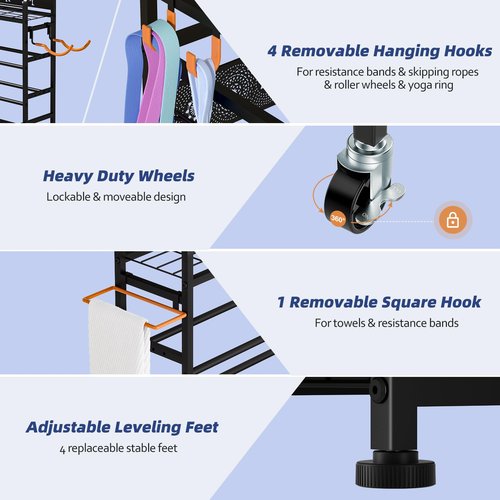 MESHDO Weight Rack for Dumbbells, Home Gym Storage for Dumbbells Yoga Mat Kettlebells and Balls, All in One Workout Equipment Storage with Wheels and Hooks