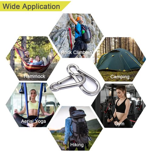 Carabiner Clip, 10PCS 2.36 Inch Stainless Steel Keychain Carabiner. Small Carabiner Clips, Spring Snap Hook, Locking Carabiners Clips for Plant Hanging, Outdoor Camping. 270 lbs.