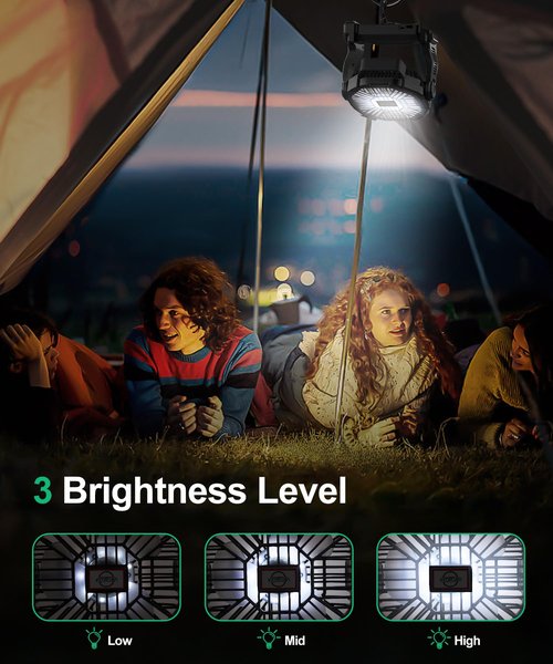 CONBOLA Solar Fans for Outside,Camping Fan, Portable Fans Rechargeable 9-Inch Battery Powered (180Hrs) LED Lantern, USB C Battery Beach Fan.