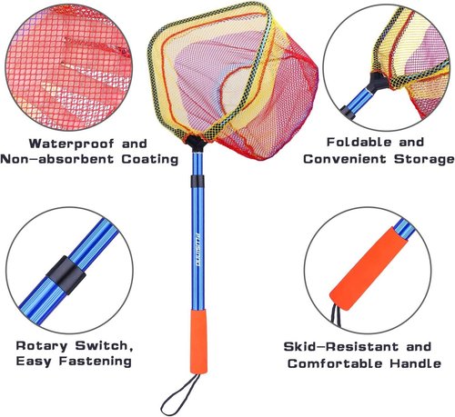 PLUSINNO Kids Fishing Net, Telescopic Lightweight Landing Net with Aluminum Pole Handle and Nylon Mesh, Catch and Release Butterfly Net for Kids Youth Outdoor (2 Pack - Blue)