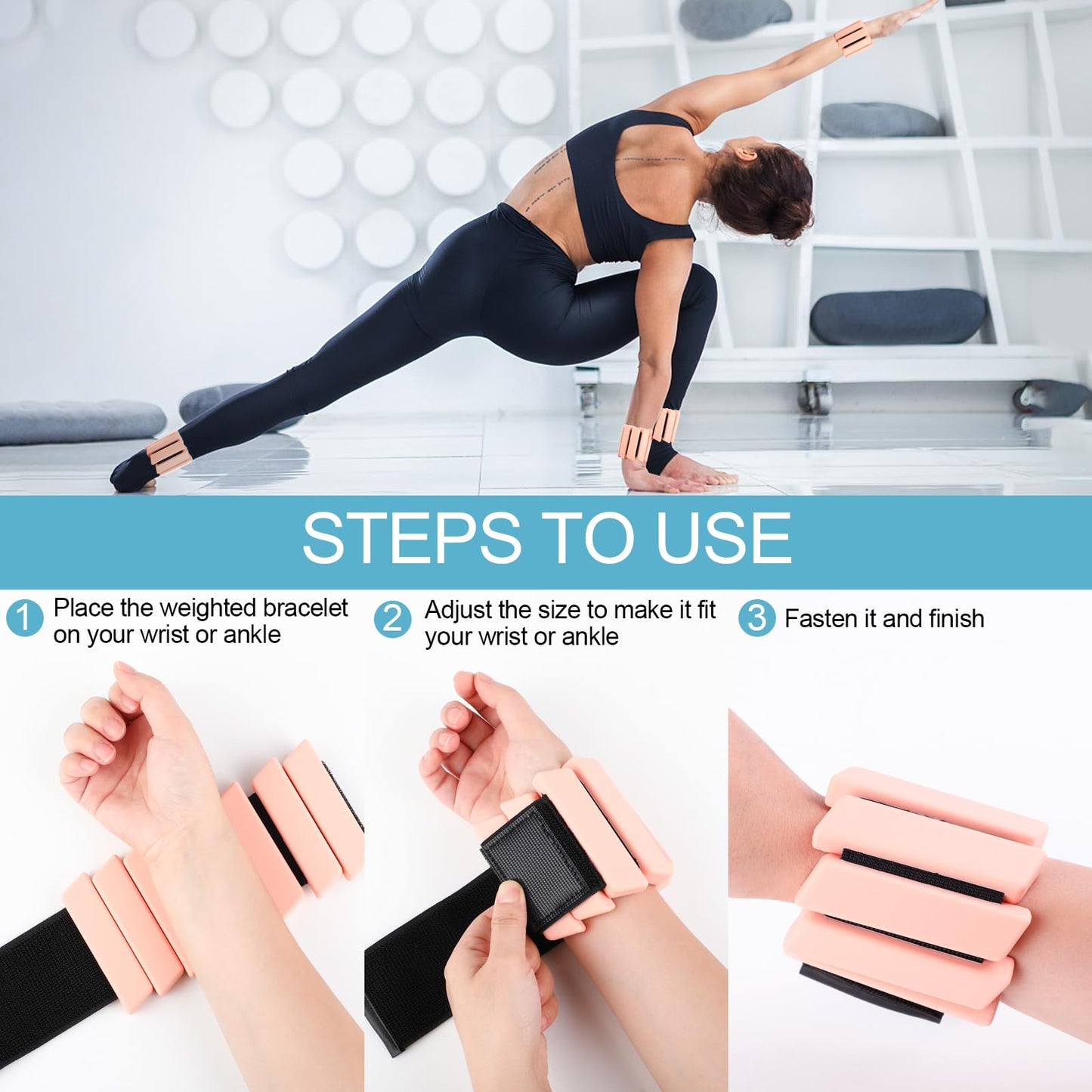 Ankle & Wrist Weights for Women Kids Men - Adjustable Silicone Ankle Weights Set of 2 (1Lb Each), Wearable Arm & Leg Workout Weights Set for Yoga Dance Pilates Cardio Aerobics Walking (Light Pink)