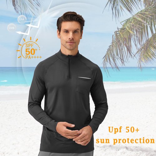 CICI FIVE Quarter Zip Pullover Men Long Sleeve 1/4 Zipper Golf Sweatshirts Sun UPF 50+ Shirts Rash Guard for Fishing Running Athletic Workout Black