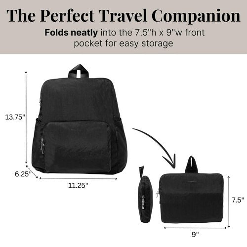 Baggallini Women's Carryall Packable Backpack, Black