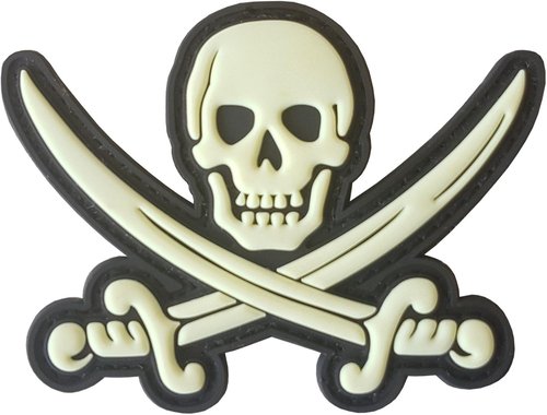 Calico Jack Skull Pirate Jolly Roger PVC Tactical Patch Compatible with Velcro Patches for Backpacks (Black and White Glow Dark)
