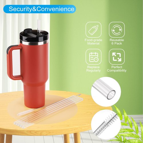Replacement Straw Compatible with Stanley 40 oz 30 oz Cup Tumbler, 6 Pack Reusable Straw with Cleaning Brush, Plastic, Clear