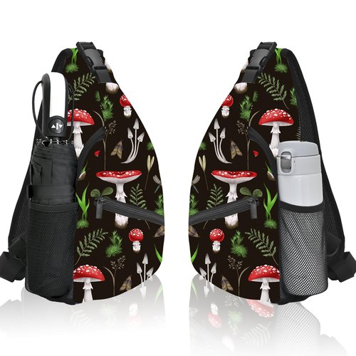 Yrebyou Mushroom Sling Bag for Women Men Chest Backpack Travel Crossbody Daypack for Hiking Cycling Running