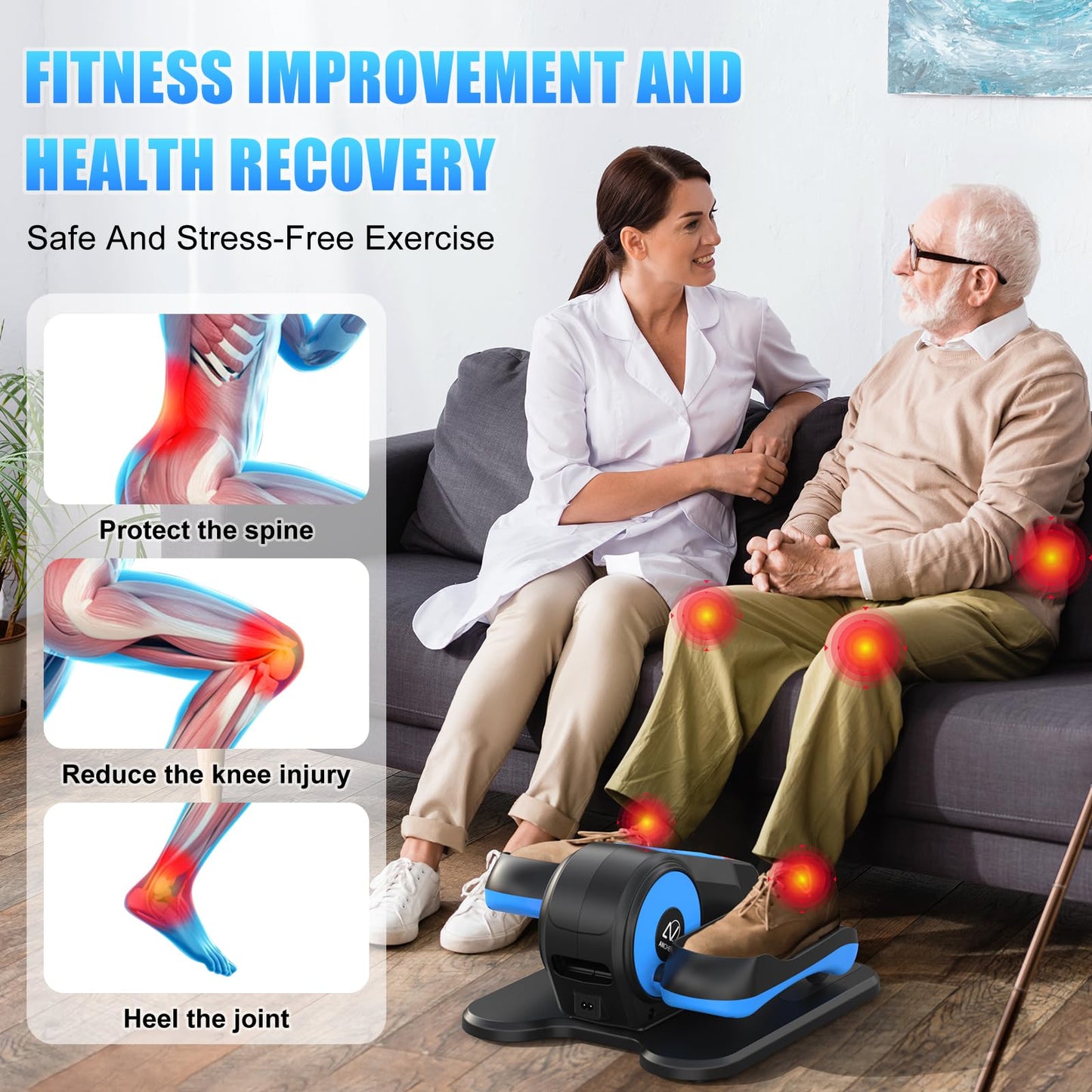 ANCHEER Under Desk Elliptical, Electric Leg Exerciser While Sitting for Seniors, Fully Assembled Motorized Ellipse Leg Exerciser Seated Elliptical Machine with 12 Adjustable Speeds (Teal)