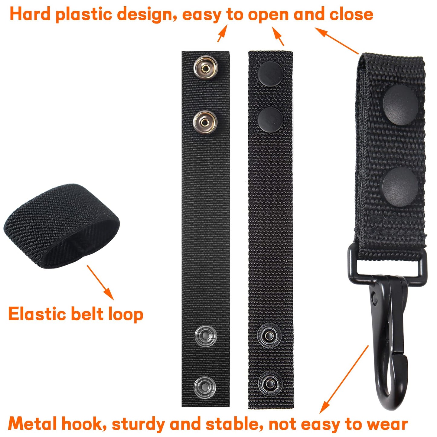 6 Duty Holders and 1 Duty Keychain, Tactical Belt Clips and Nylon Keepers, Elastic Bands for Pants Loops