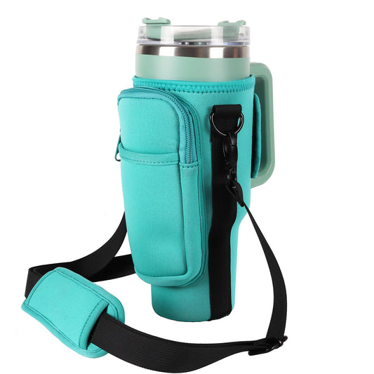LMYUHONG Water Bottle Carrier Bag Holder for Stanley with Strap Pouch,Fits for Quencher Adventure 40oz,H2.0 Stanley Cup Accessories,Bottle Pouch for Hiking Travelling Camping Climbing,Green