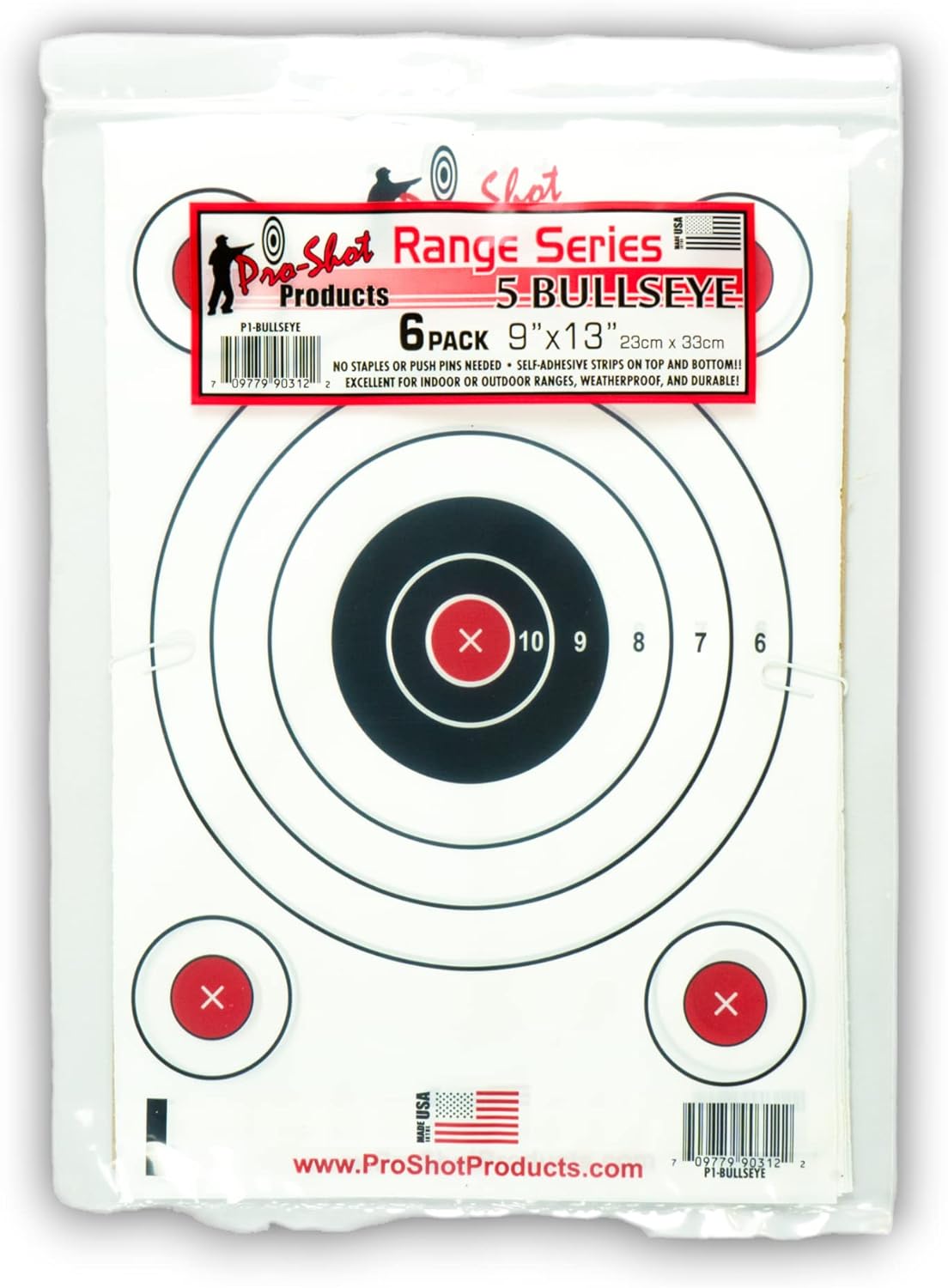Pro-Shot Products 5 Bullseye Target with Adhesive Backing (6 Pack), 9" x 13