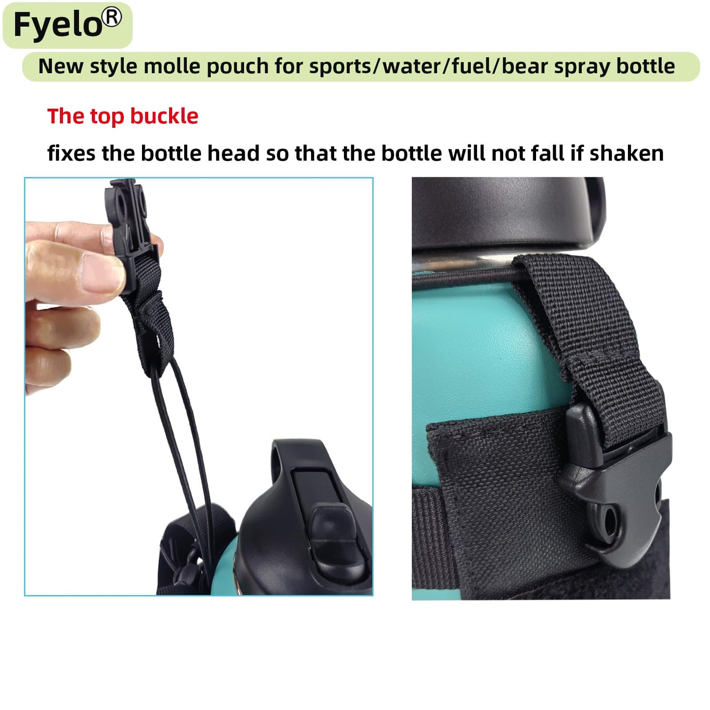 Fyelo Molle Water Bottle Holder Tactical Pouches 32 40 64 oz Multi Use for Outdoor Sports/Backpack/Vest/Belt/Bike, 3 Color (Black, Brown, Green)