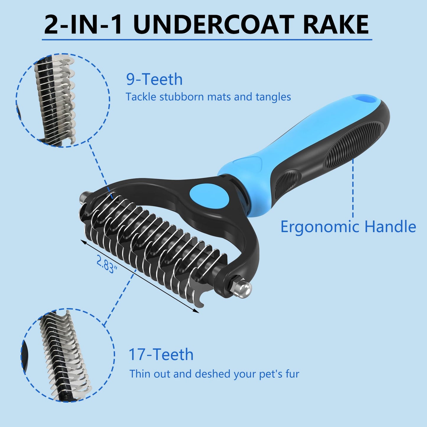 EAFBAO 5-in-1 Dog & Cat Extra Long Pin Grooming Kit Slicker Brush for Large Dogs Cats Remove Loose Fur, Undercoat Brush for Shedding, Dematting Comb & Cleaner for Long Haired Pets