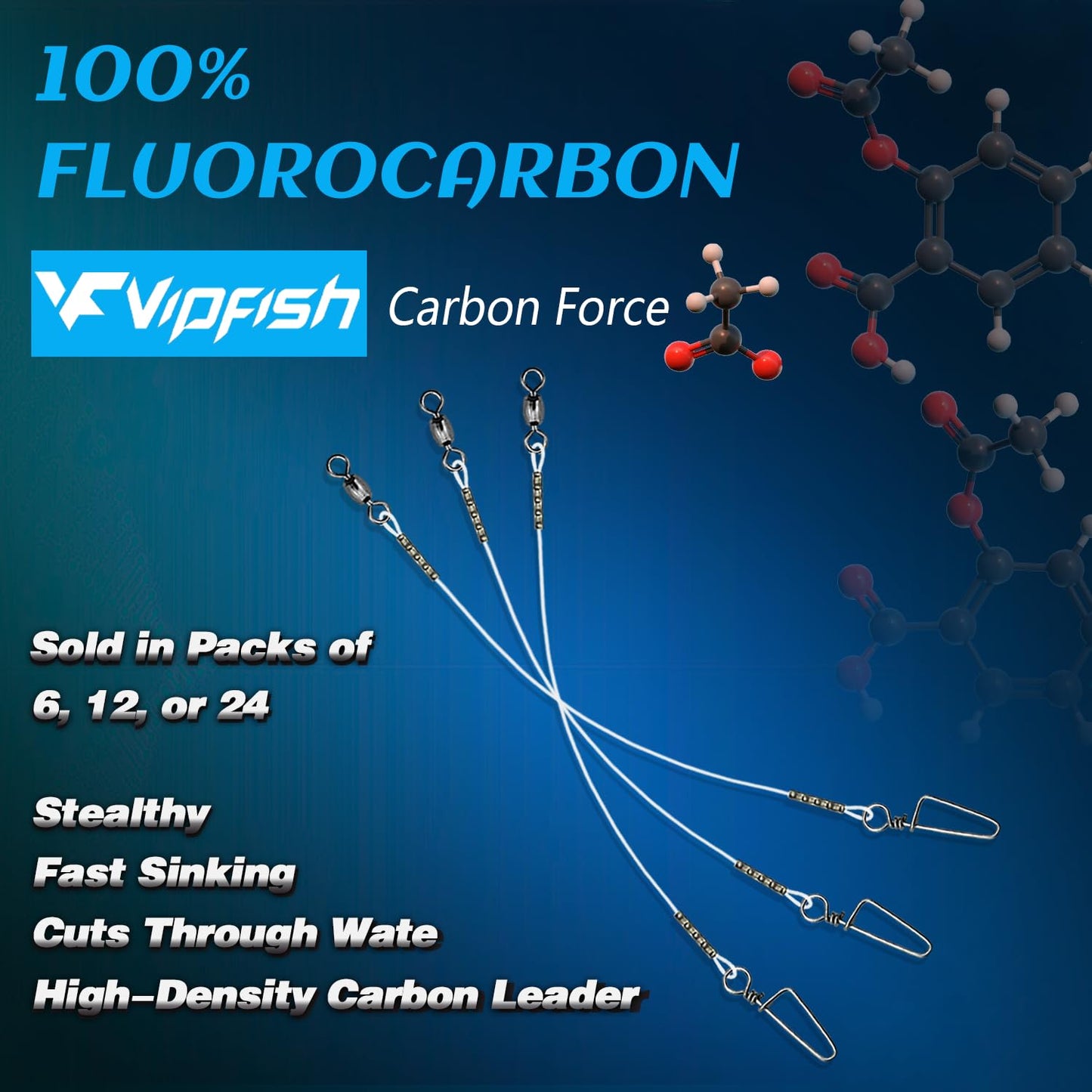 Fishing Fluorocarbon Leader with Crane Swivel and Snaps - Heavy Duty 20-80lb Fluorocarbon Leader Connects Lures, Bait, or Hooks for Saltwater & Freshwater Fishing