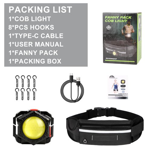 Siuyiu Running Light, 300 Lumens COB Lights Fanny Pack for Men Women, Rechargeable Night Running Lights for Runners, Walking Runners Hands Free LED Work Light Warning Flashing Camping Hiking Gear