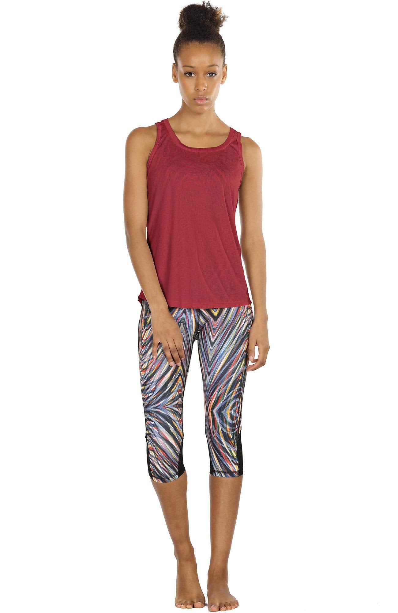 icyzone Yoga Tops Activewear Workout Clothes Open Back Fitness Racerback Tank Tops for Women(S,Black/Wine)