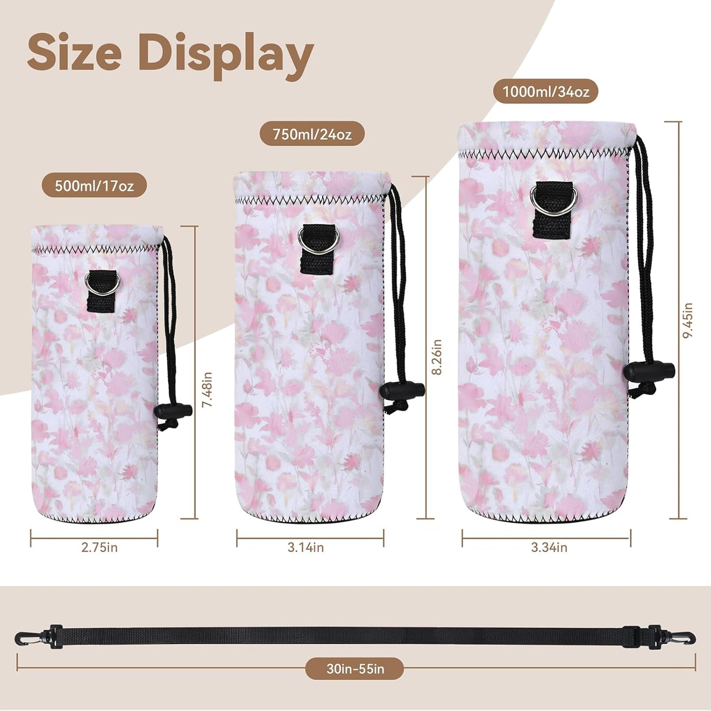Insulated Neoprene Water Bottle Carrier | 24oz/32oz Sling Holder for Walking