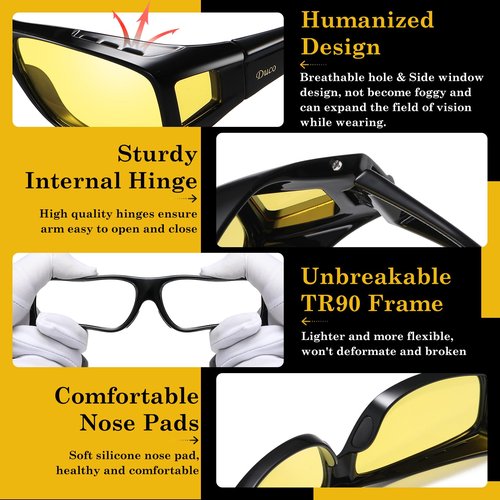 DUCO Wraparound Fitover Glasses 8953 Polarized Wear Over Night Vision Sunglasses for Men Women 8953Y-2