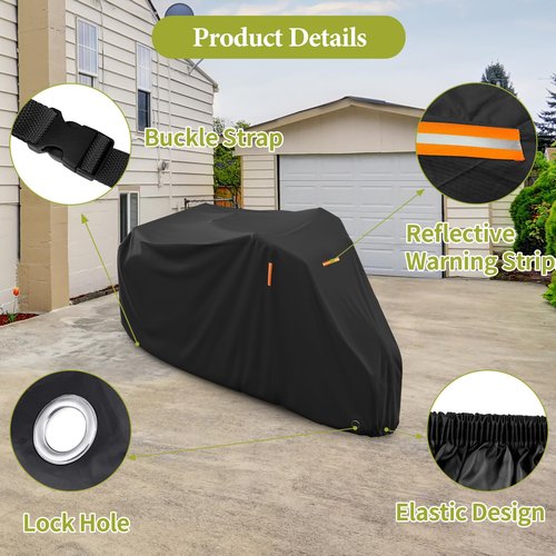 STARTWO Adult Tricycle Electric Trike Cover, Bike Storage Outdoor Waterproof, Windproof Bicycle Protective, Dustproof Bike Covers Black