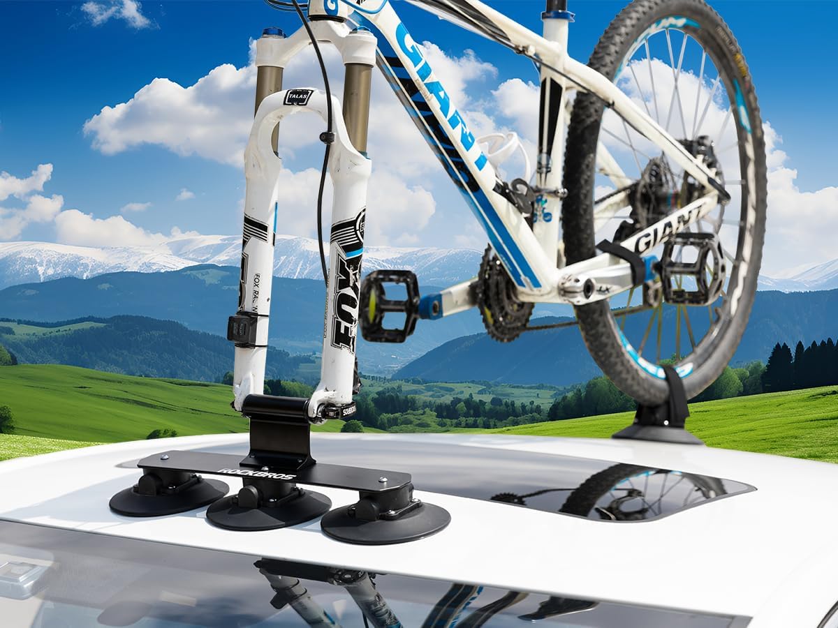 ROCKBROS Suction Cup Bike Rack for Car Roof Top Sucker Bike Rack Quick Release Aluminium Alloy Bike Carrier with Sucker for 1 Bike