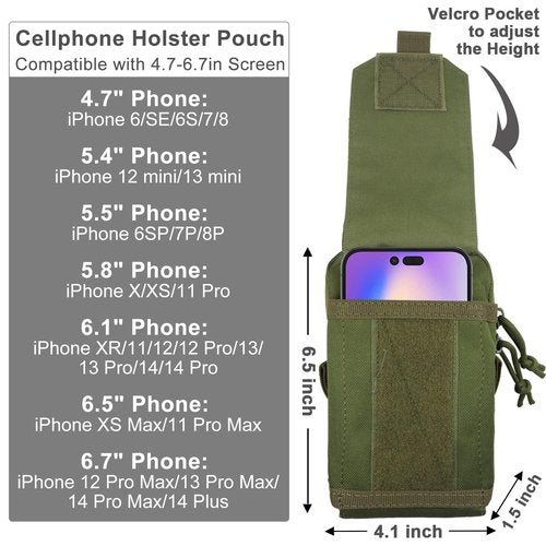 Molle Pouch, Tactical Molle Pouches Vest Pouch EDC Belt Pouch Phone Holster Waist Bag Pack Molle Accessories Bag Small Utility Pouch with Flag Patch, Green