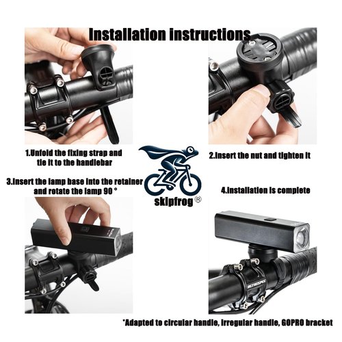 SkipFrog®Ultra Bright USB Rechargeable Bike Light Set by Aluminum Alloy, Bike Headlight LED 1500LM, LED Bike Lights Free Taillights, Light Mode Fits All Bicycles, Mountain,Road