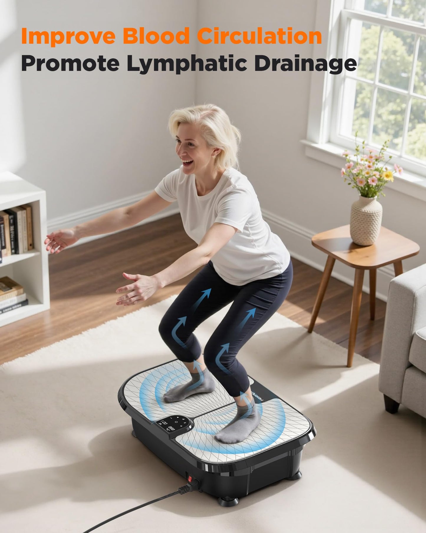FEIERDUN Vibration Plate Exercise Machine, 400 LBS Capacity Vibration Plate for Lymphatic Drainage, Max Space for Whole-Body Workout & Relaxation at Home-Black