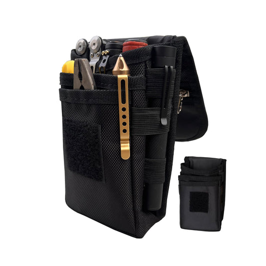 Belt Tool Pouch Holster, Multitool Organizer Pouch for EDC Gears Cellphone Case, Maezar Utility Sheath Bag, Nylon Tactical Tool Bag for Men, Small Pocket Phone Holder with D-Ring, Zipper(Black)