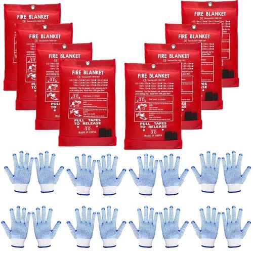 SACXFMC Blankets 8 Packs with Gloves. High Heat-Resistant fire Blankets for Home Security, Kitchen and Camping, Emergency fire Blankets for Home and Kitchen,