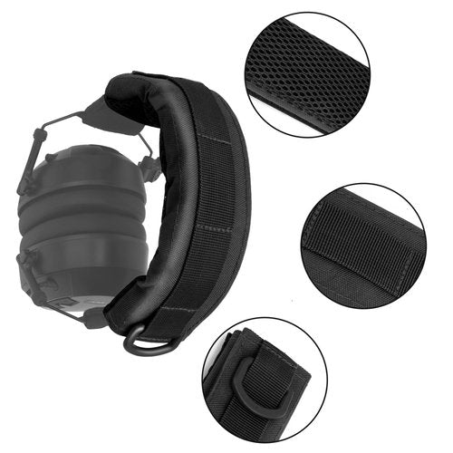 Military Headset Cover Washable Ear Muff Headphone Covers Molle Tactical Headband Replacement Band Pads Padding Modular Kit with Holder for Airsoft Shooting (Black)