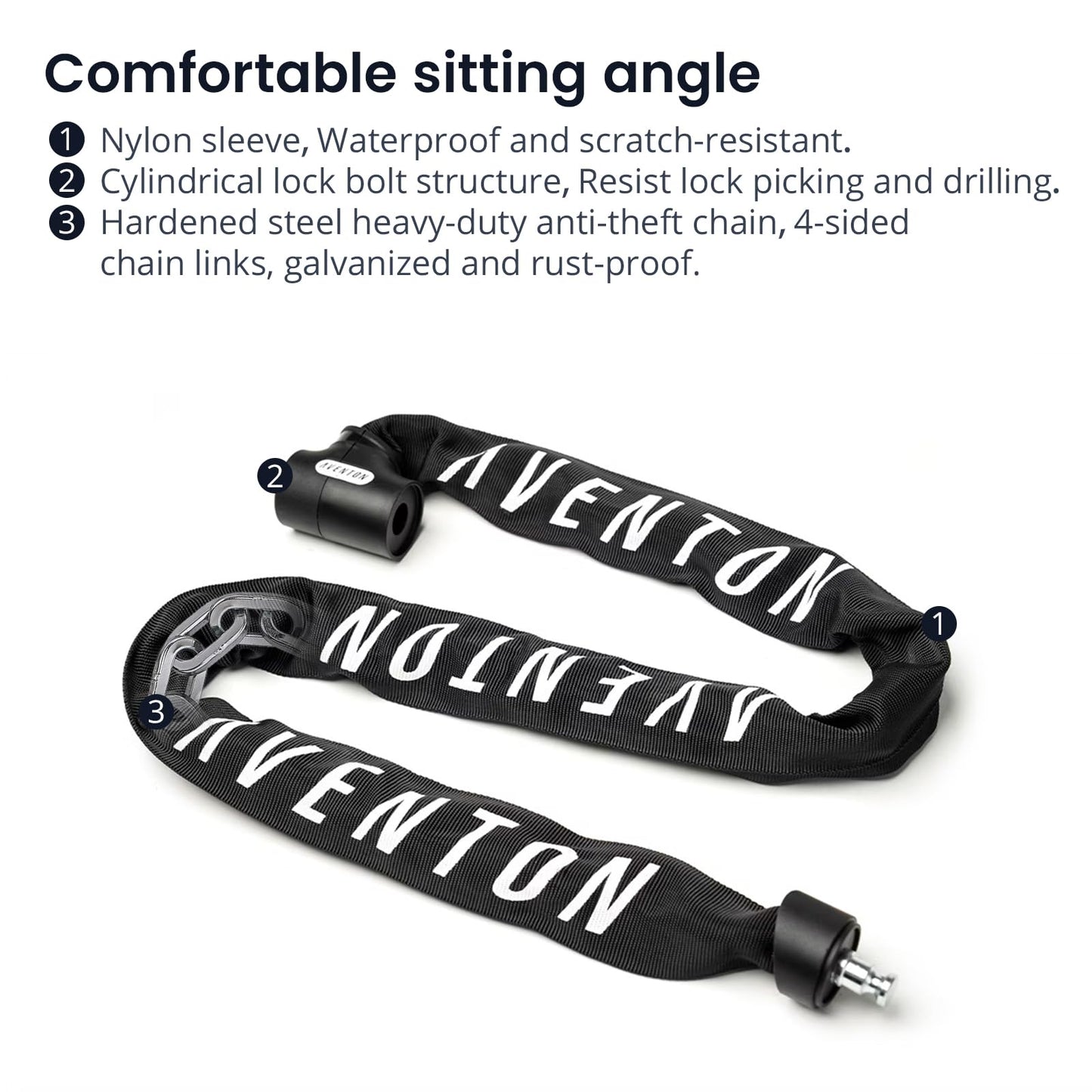 Aventon 8mm Thick Chain Lock, 47inch Heavy Duty Anti Theft Bicycle Lock, Equipped with a Waterproof and Scratch-Resistant Nylon Cover, Suitable for Bicycle, Motorcycle,Tricycle, Fence, and Door.