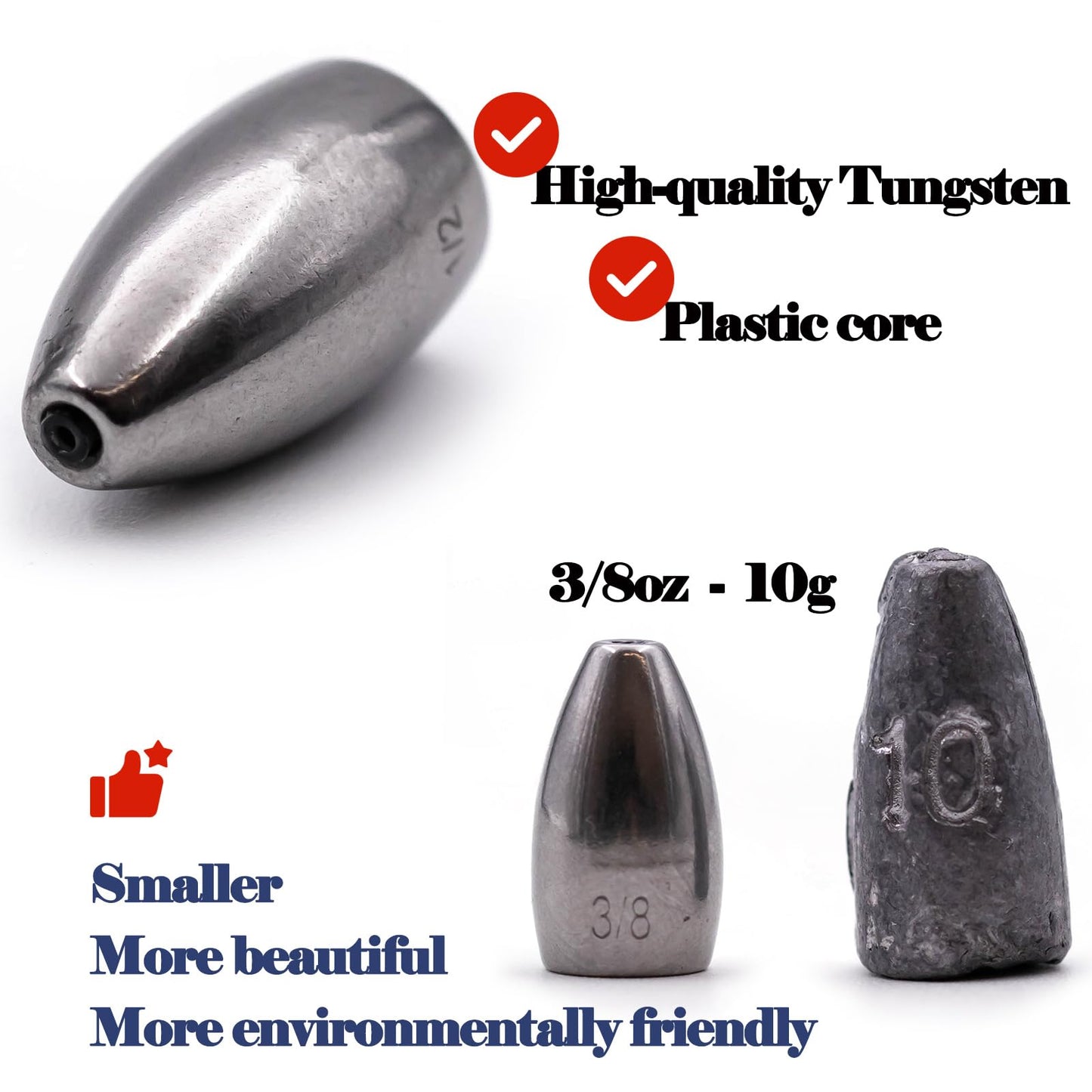 FishTrip Tungsten Bullet Weights Sinkers,10pcs Fishing Weight for Bass Texas Carolina Rigs Saltwater 1/4oz 7g