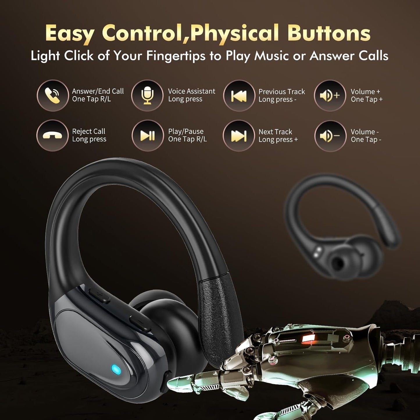 Wireless Earbuds, Sports Bluetooth Headphones, 80Hrs Playtime Ear Buds with LED Power Display, Noise Canceling Headset, IPX7 Waterproof Earphones for Workout/Running Black
