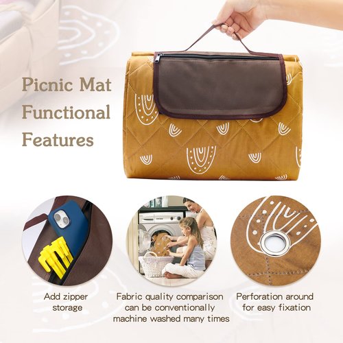 Picnic Blankets 79"x79", Waterproof Foldable Picnic Mat, Extra Large Outdoor Blanket for Camping on Grass, Portable Sandproof Beach Blanket for Travel Hiking, 3 Layer Thick Picnic Rug(Rainbow Pattern)