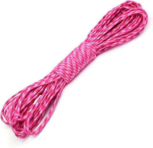 100ft Type III 7 Strand Core Paracord 550 Parachute (100# Mix Pink)