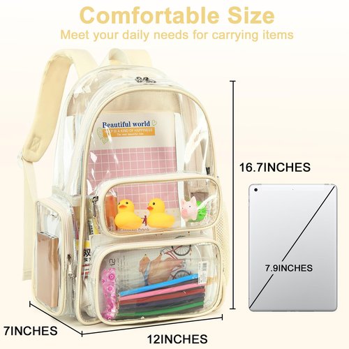 BTOOP Clear Backpack Heavy Duty Transparent Bag 17" See Through BookBag for Women Men Adults Work Festival Sports Travel