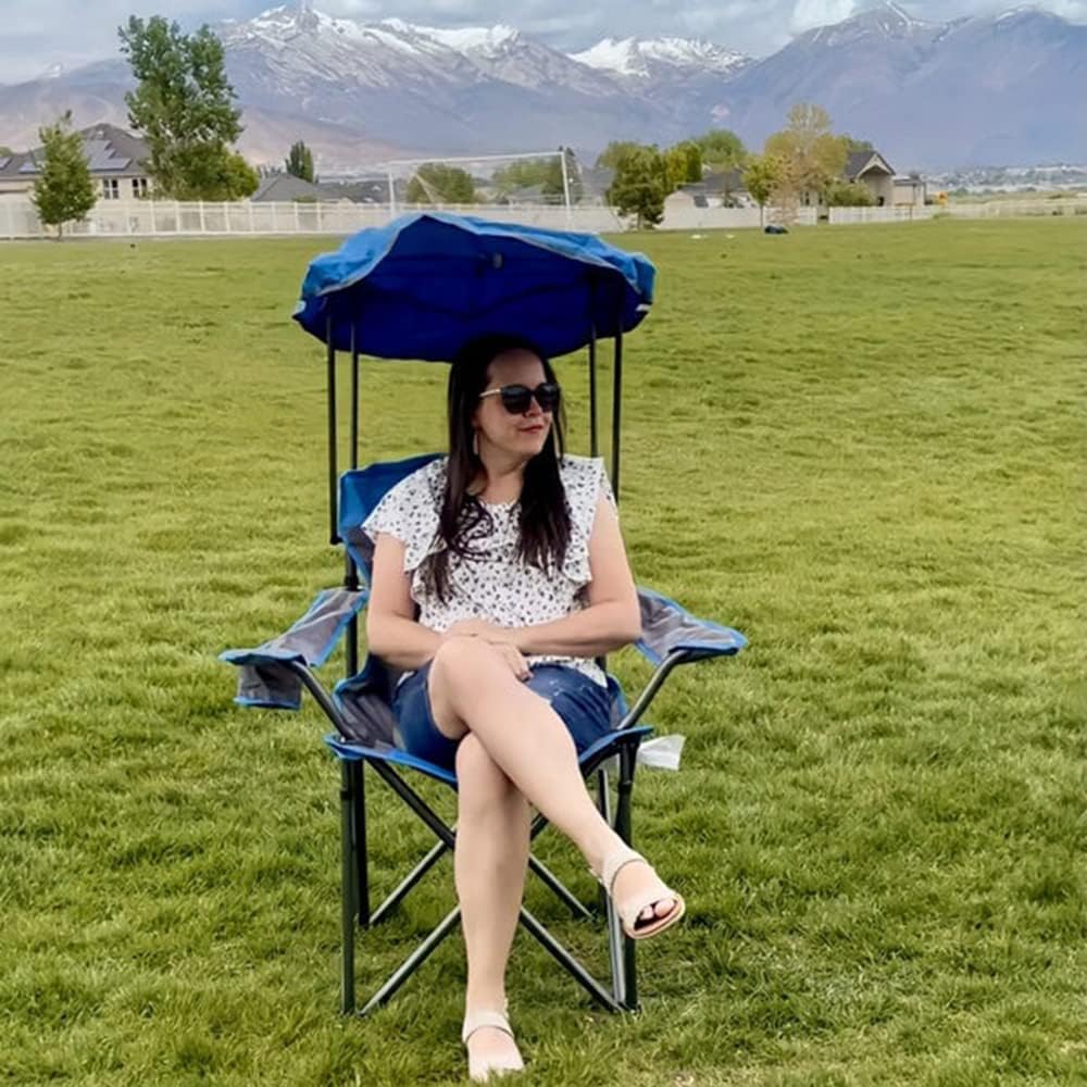 ALPHA CAMP Heavy Duty Canopy Lounge Chair Sunshade Hiking Travel Chair with Cup Holder