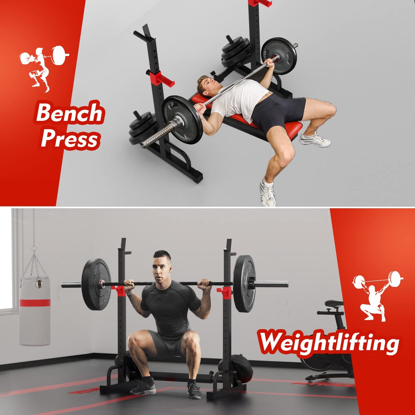 FONBEAR Squat Rack, Barbell Rack, Bench Press 550 LBS Max Load Adjustable Squat Rack Stand Multi-Function Weight Lifting Home Gym - Great for Beginners and Professional Use