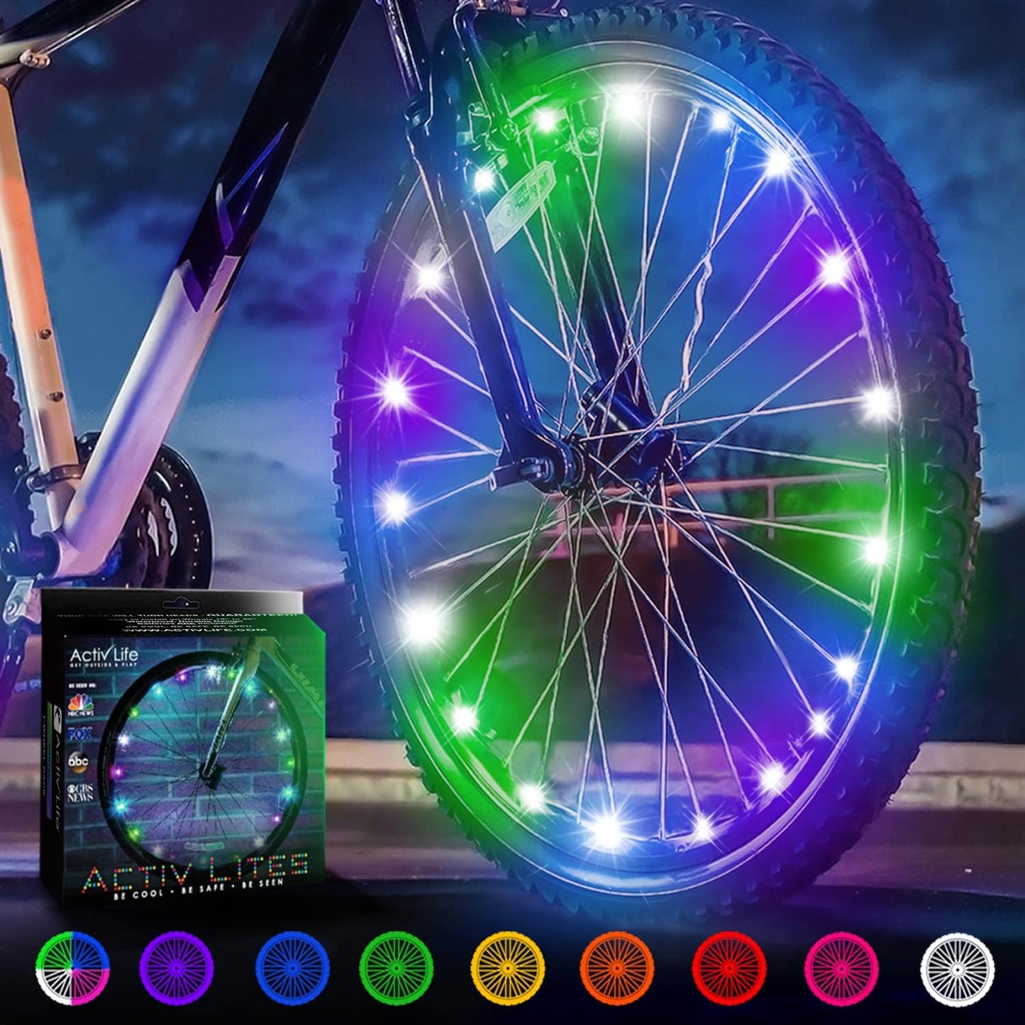 Activ Life LED Bike Wheel Lights with Batteries Included, Get 100% Brighter and Visible from All Angles for Ultimate Safety & Style (1 Tire Pack, Multicolor)