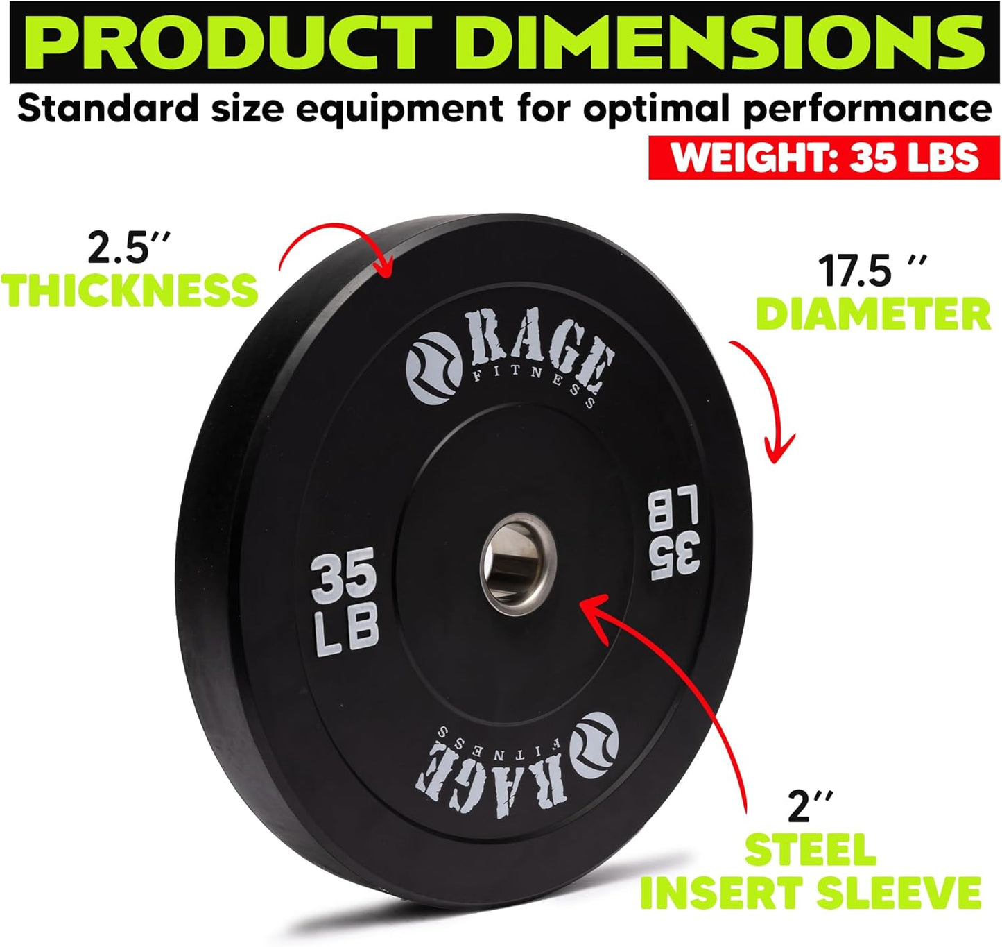 Olympic Bumper Plate (10lb, 15lb, 25lb, 35lb, 45lb - SOLD INDIVIDUALLY), Rubber Formula With Steel Insert, Strength Training, Bench Press, Squats, Powerlifting, Weight Training, Home Gym