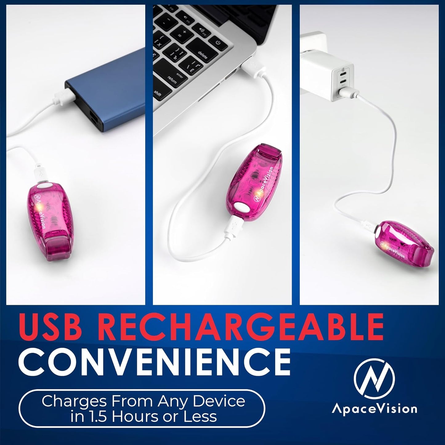 EverLightFX USB Rechargeable LED Safety Light (2 Pack) by Apace - Super Bright Bike Tail Light Works Brilliantly as Running Light for Joggers, Pets, Bicycle Strobe or Rear Clip On Lights